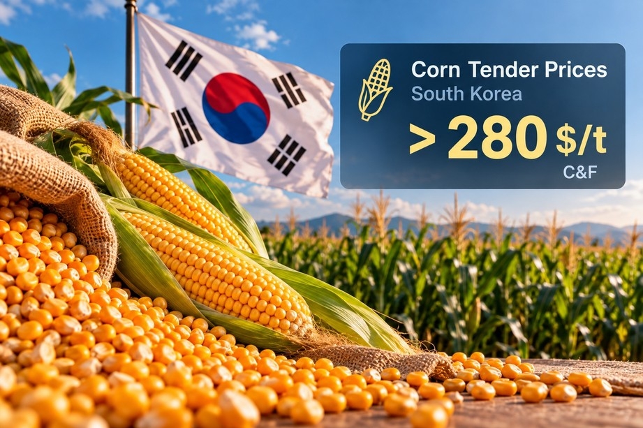 Corn prices at South Korean tenders remain above $280/t C&F