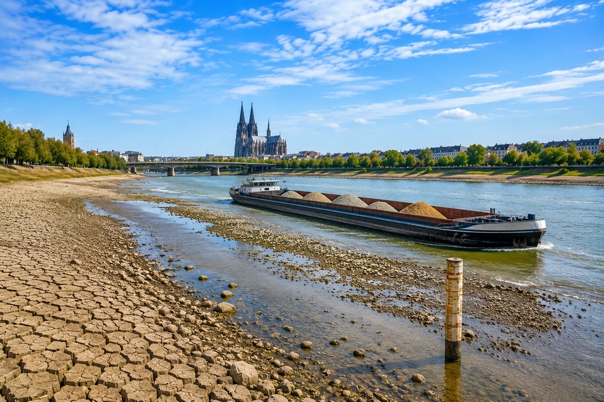 Water levels in the Rhine have dropped to record lows due to heatwaves